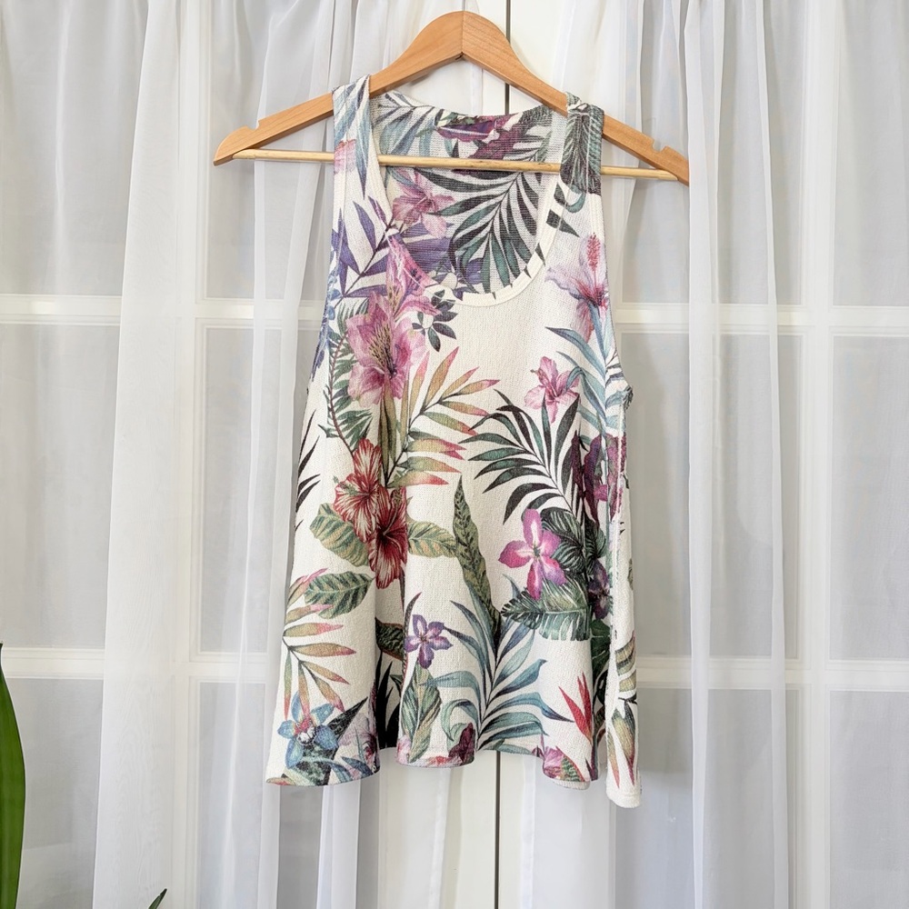 Gaze Soft Knit Swing Tropical Floral Tank Top Size Small